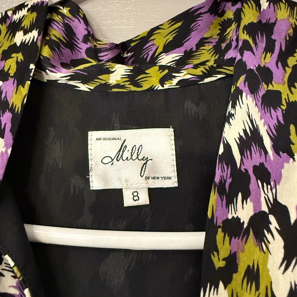Milly of New York Silk Abstract Animal Print Ruffle Flutter Sleeve Dress 8 - Picture 3 of 16